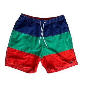 Vineyard Vines Swim Trunks Mens Medium Colorblock Shorts w/ Elastic Waist Lined